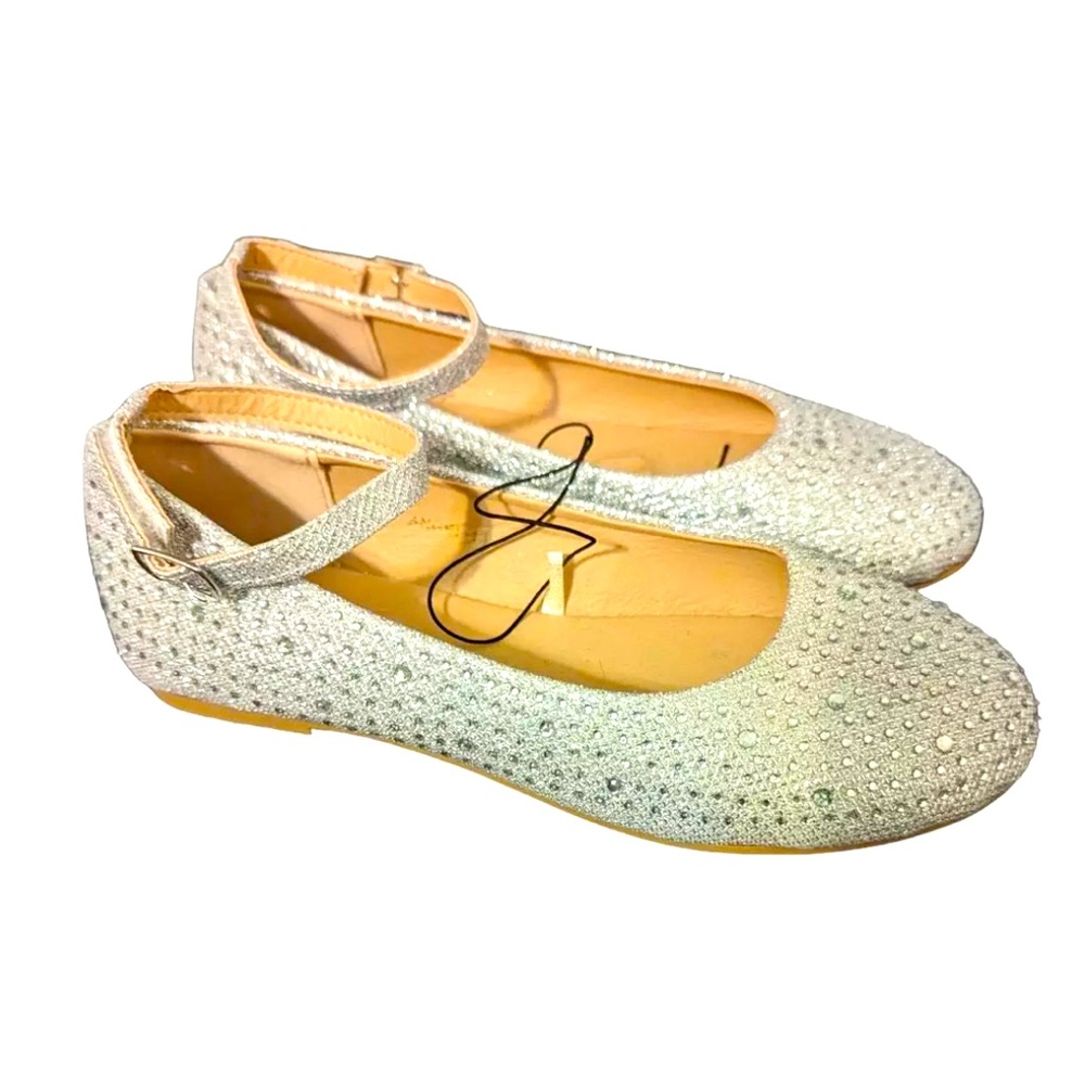 Adrienne Vittadini Ballerina Flat Rhinestone Metallic Girls Shoes